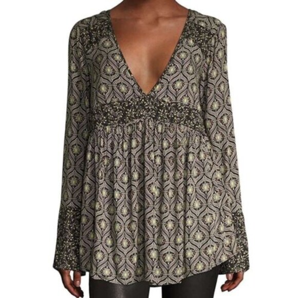 Free People Rolling Hills Long Sleeve Open Back Flowy Blouse OB526904 Medium - Picture 3 of 8